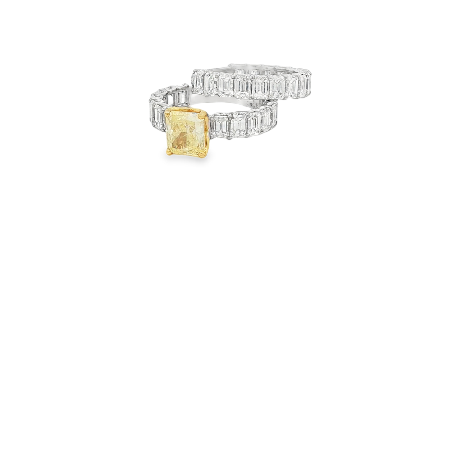 Fancy Yellow Radiant Cut Diamond Yellow Gold Multistone Ring