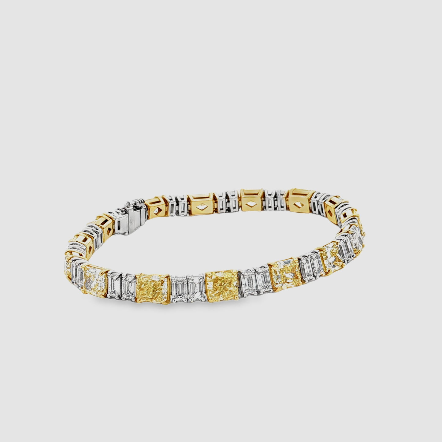 One of a kind Tennis Bracelet with Fancy Yellow Emerald Cut Diamonds