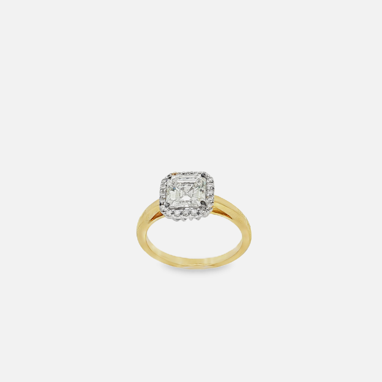 One of a kind 1.50 Asher Square Cut Diamond Halo Engagement Ring in Yellow 18K Gold