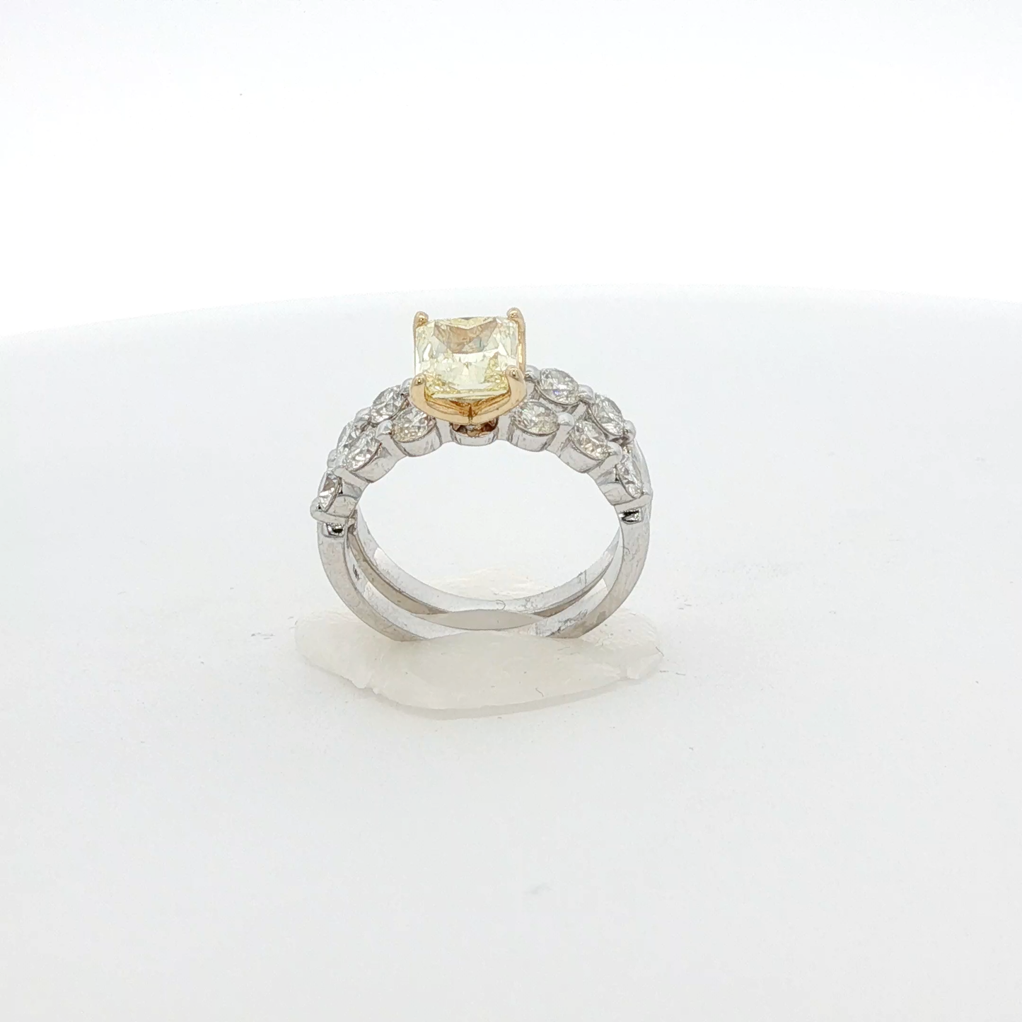 one-of-a-kind-18k-white-gold-ring-and-band-with-1-51-radiant-vvs2-fancy-yellow-diamond-and-13-stones-1-49ct