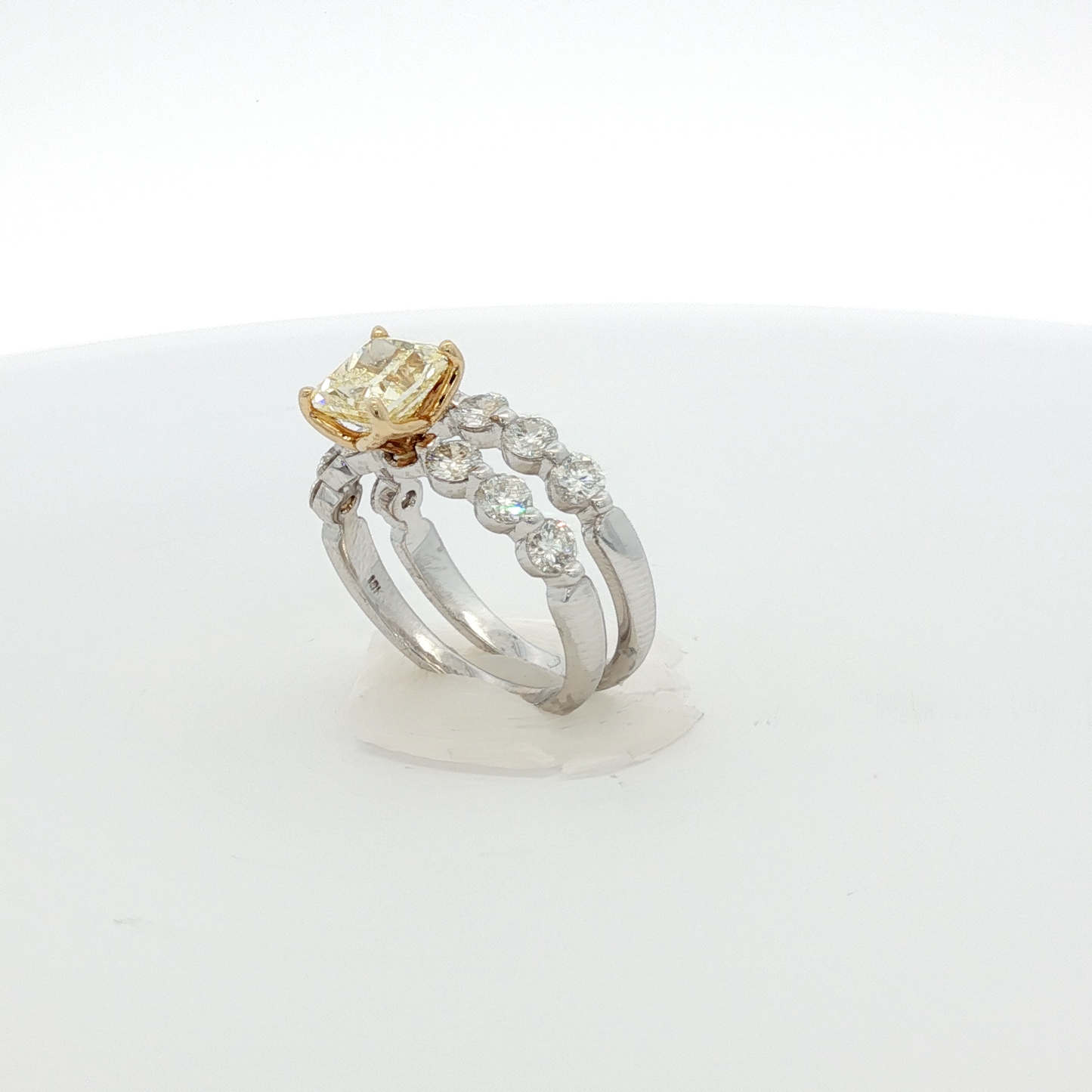 one-of-a-kind-18k-white-gold-ring-and-band-with-1-51-radiant-vvs2-fancy-yellow-diamond-and-13-stones-1-49ct