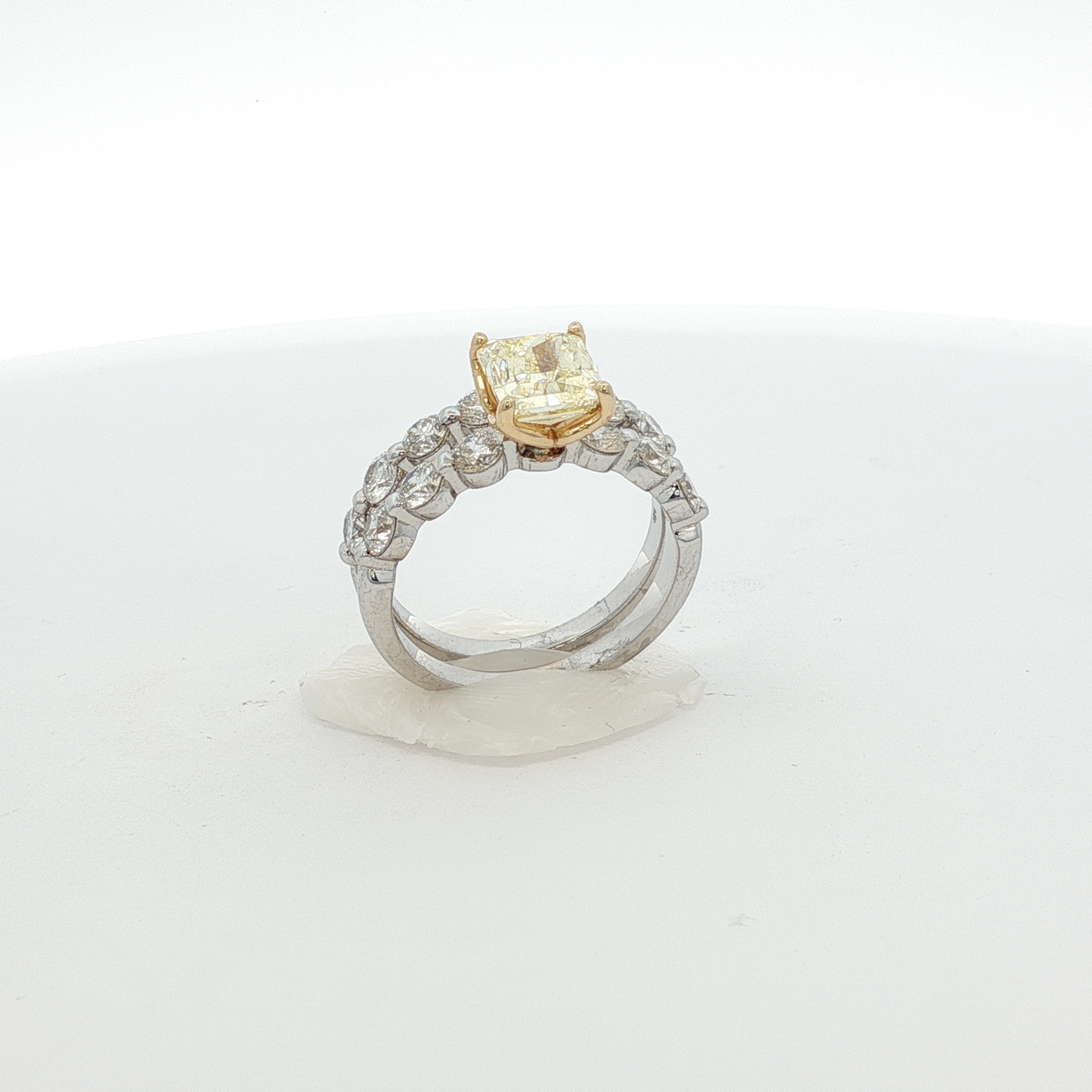 one-of-a-kind-18k-white-gold-ring-and-band-with-1-51-radiant-vvs2-fancy-yellow-diamond-and-13-stones-1-49ct
