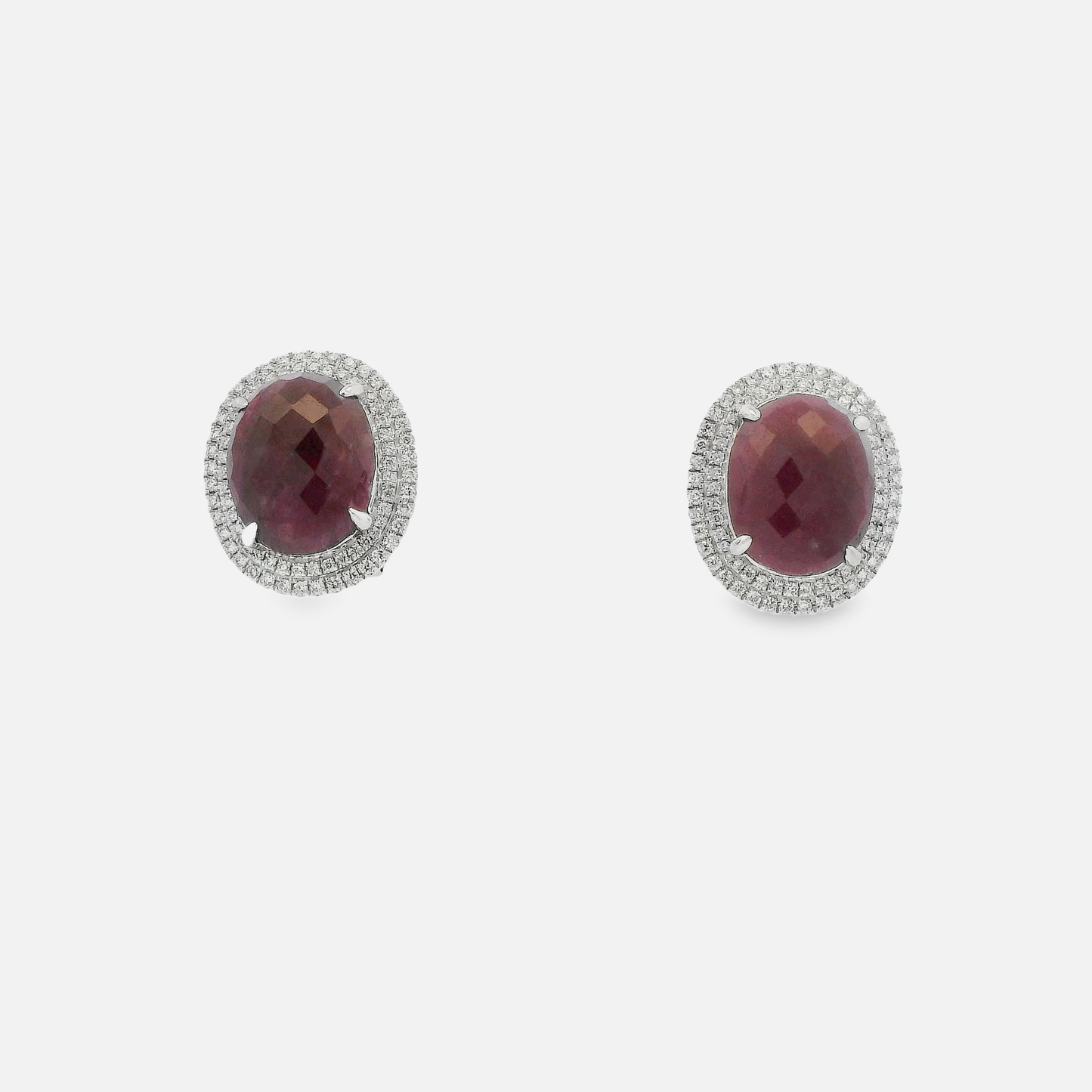 14kt white gold Stud Earrings with Oval Ruby Cabochons