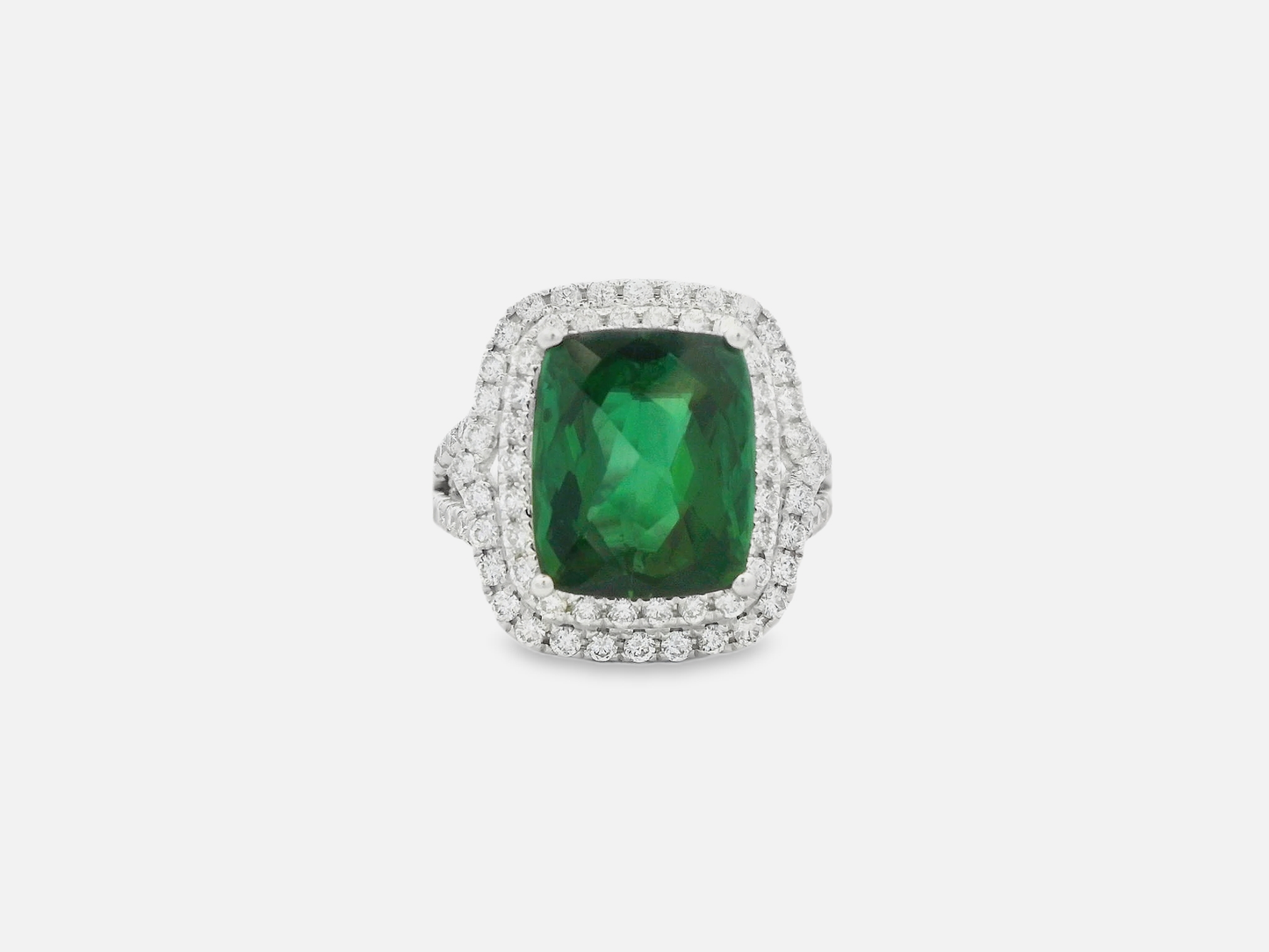 14kt White Gold Cocktail Ring with Cushion-Cut Green Tourmaline