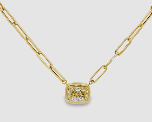 Fancy Yellow 2.04 CT Cushion-Cut Diamond Pendant Necklace in 18kt Yellow Gold