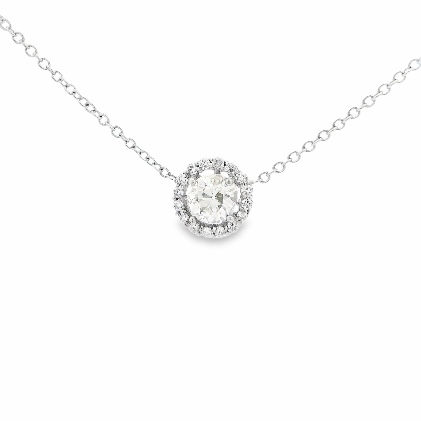 14kt White Gold Round Brilliant Diamond Halo Necklace
