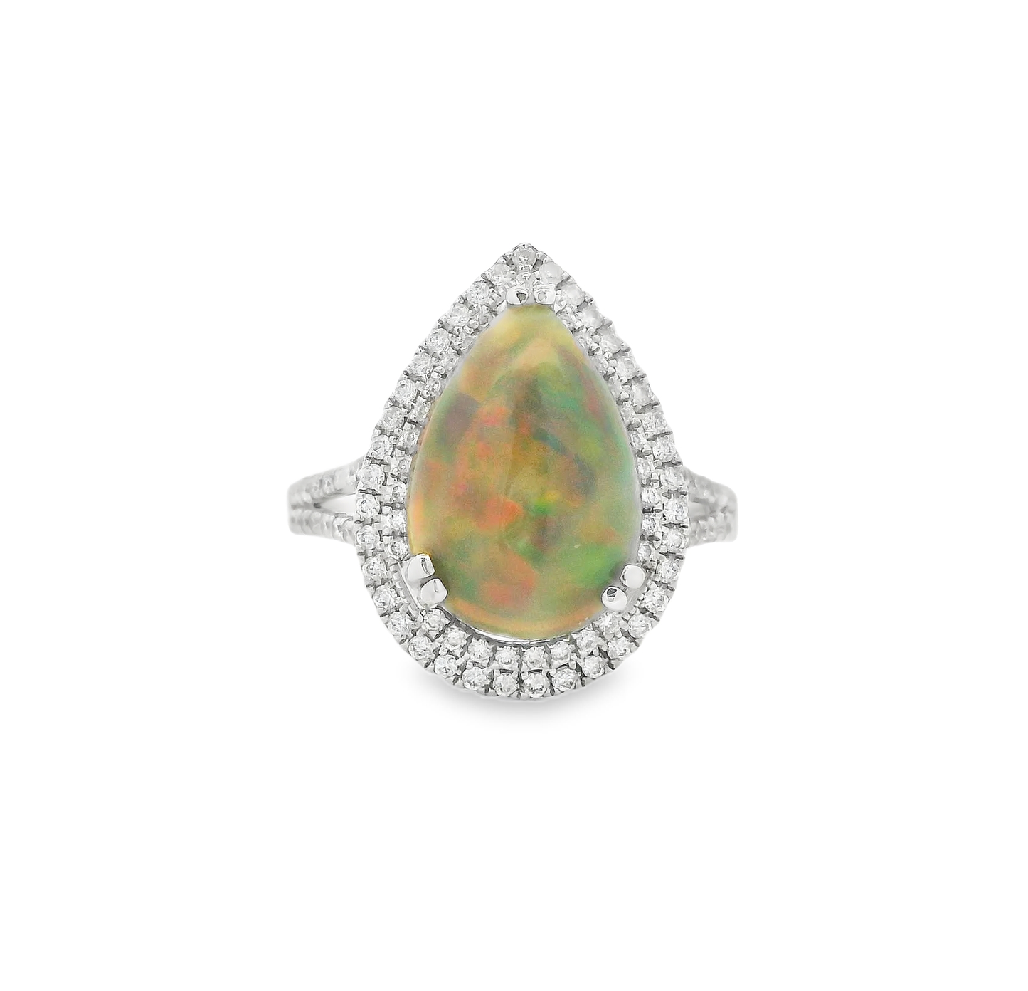 18kt White Gold Ring with Pear-Shaped Ethiopian Opal