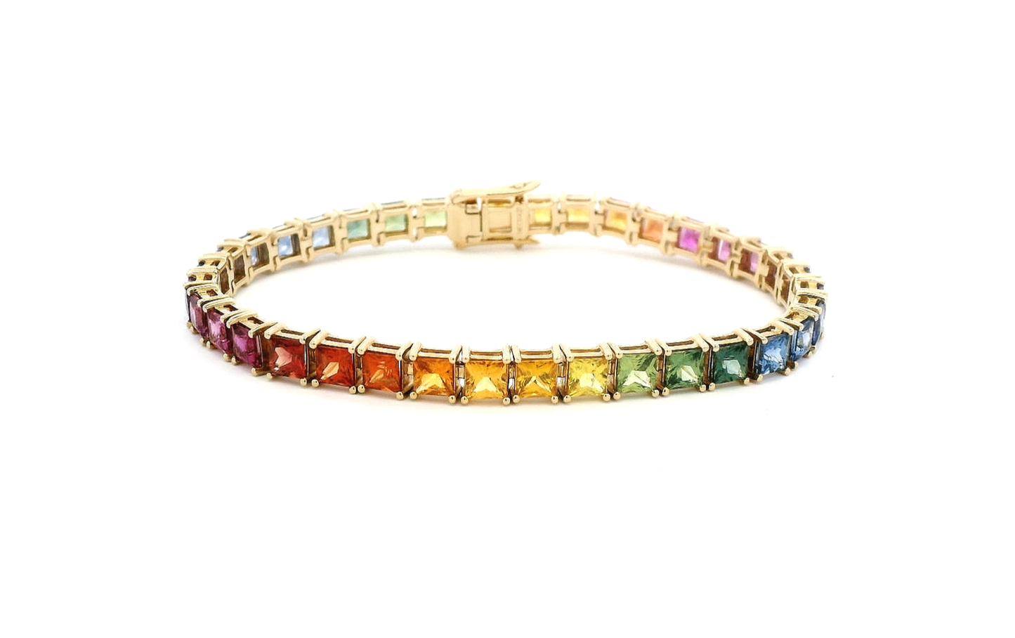 18-kt-gold-tennis-bracelet-with-multi-colored-square-cut-sapphires