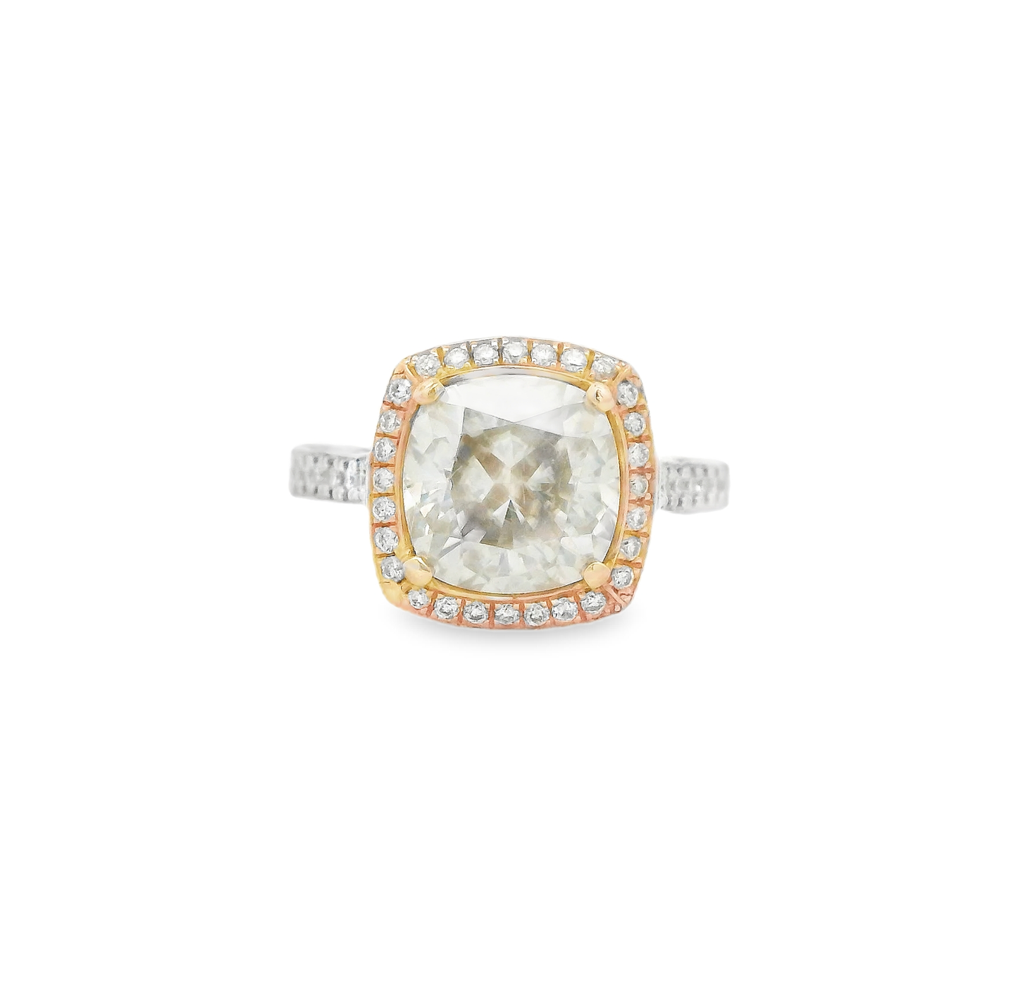 14kt Tri-color Engagement Ring with Cushion-Cut Diamond