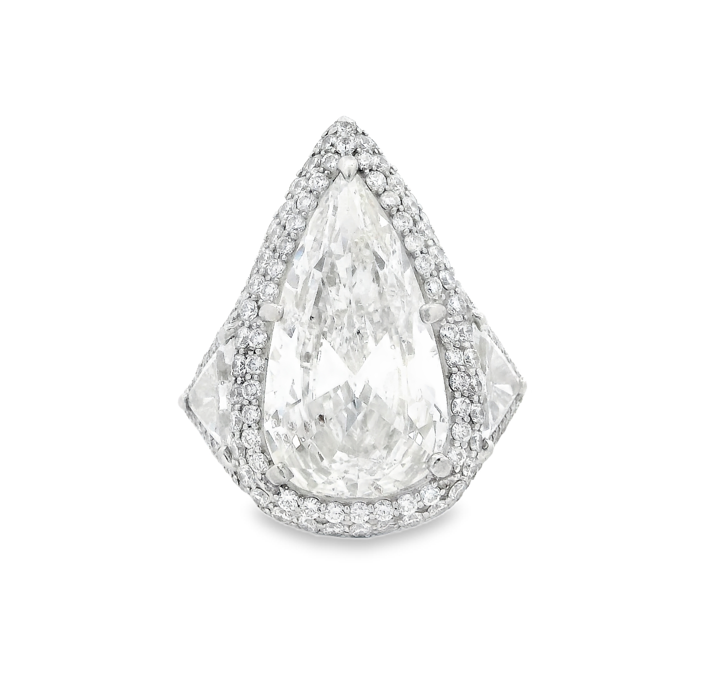 A custom made Platinum Cocktail Ring with Pear Cut diamond