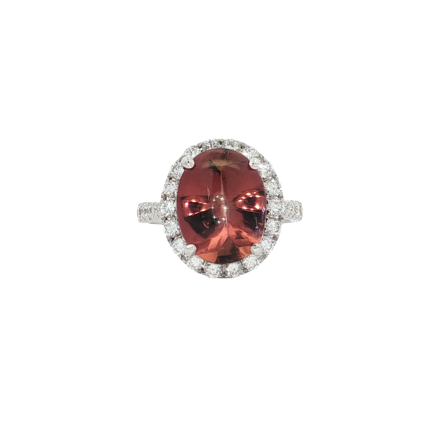 14kt white gold pink tourmaline & diamond halo ring