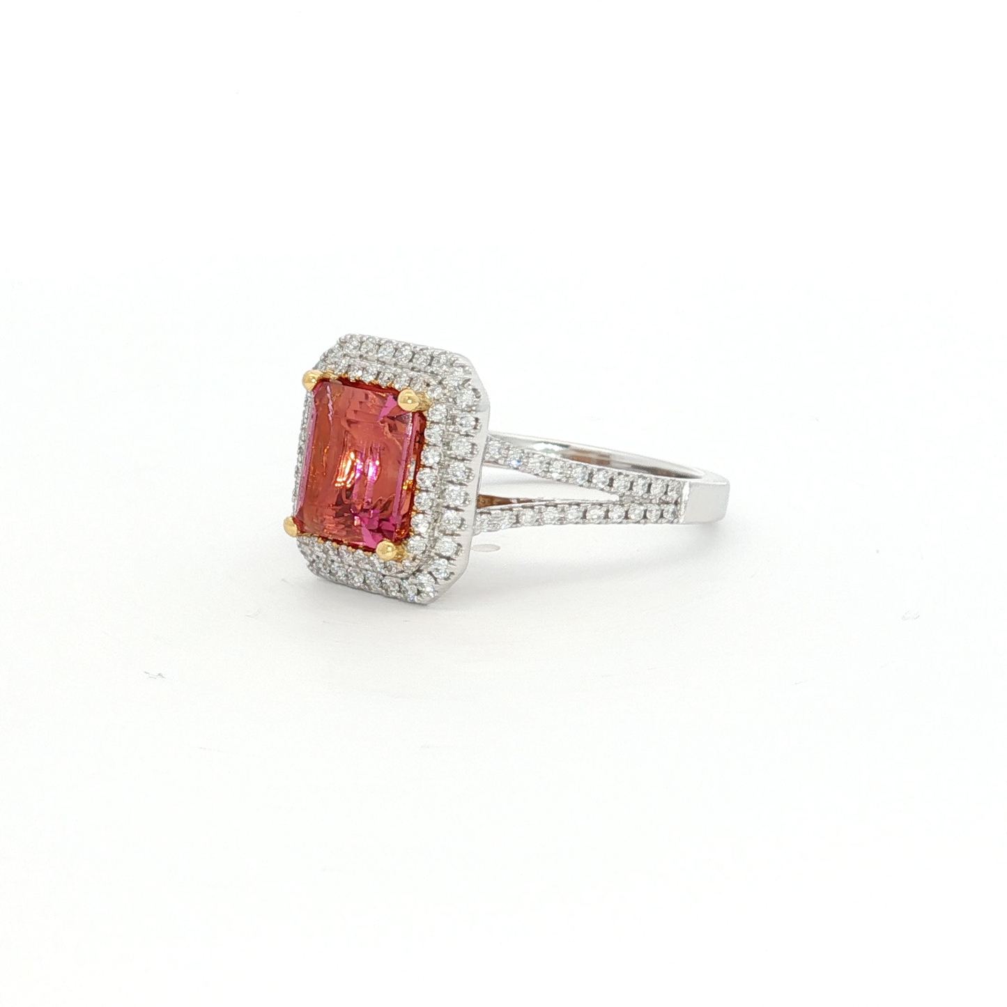 18kt-two-tone-ring-with-emerald-cut-rubilite-and-diamond-halo