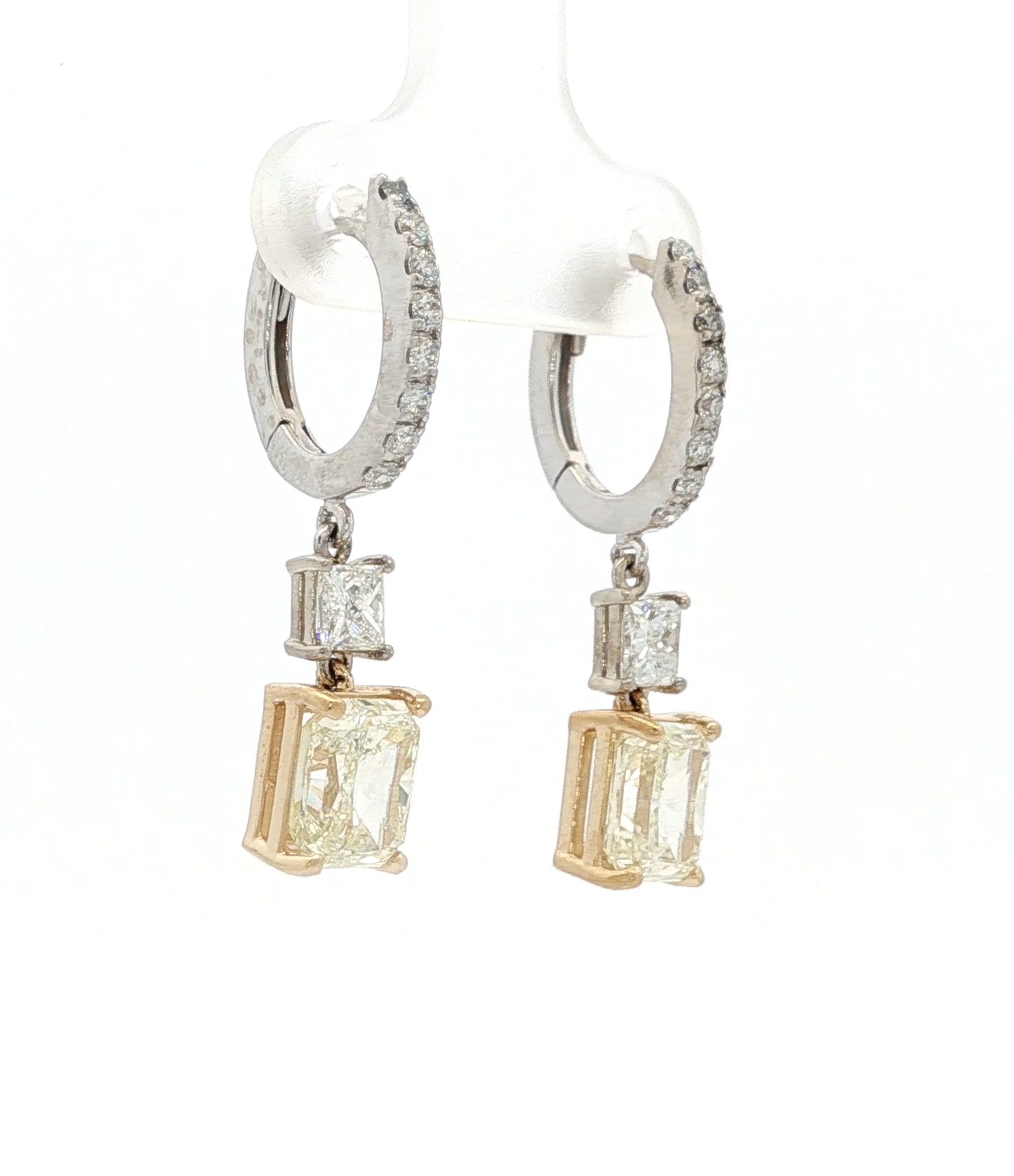 14kt-two-tone-gold-dangle-earrings-with-radiant-cut-fancy-yellow