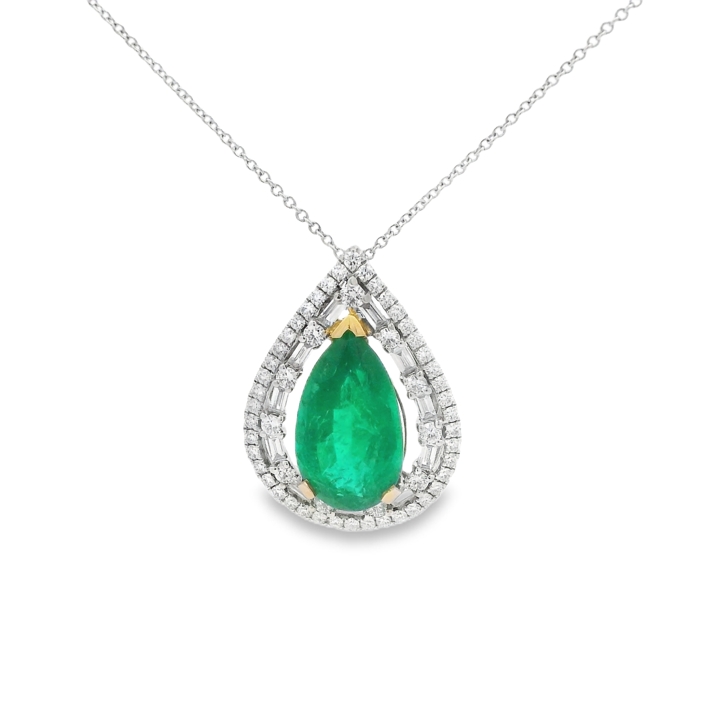 18kt White Gold Necklace with Pear-Shaped Emerald Charm