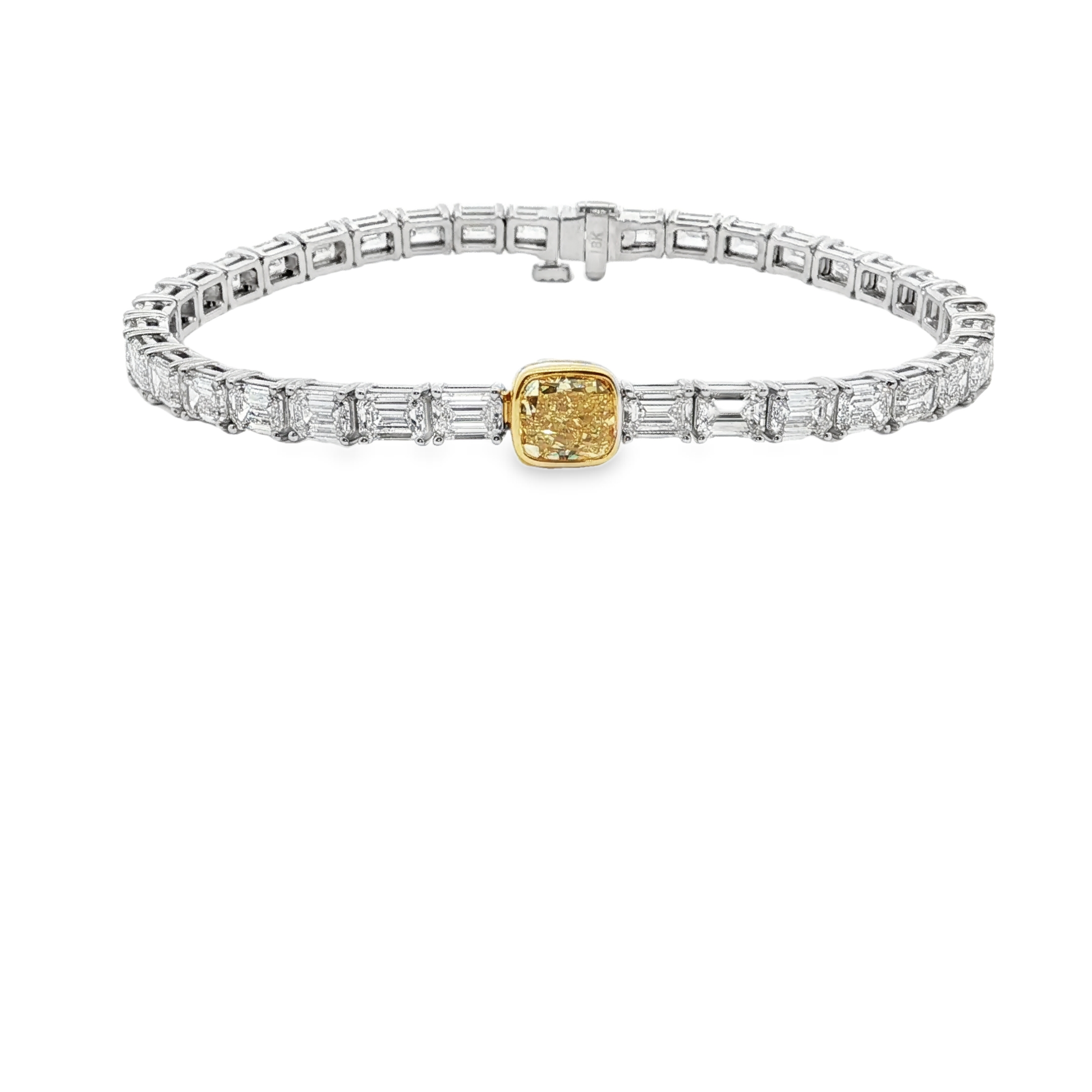 White Gold Tennis Bracelet with Fancy Yellow Emerald-Cut Diamond