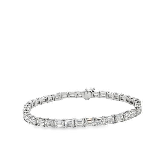 18K White Gold Tennis Bracelet with 11.73CT Emerald Cut Diamonds
