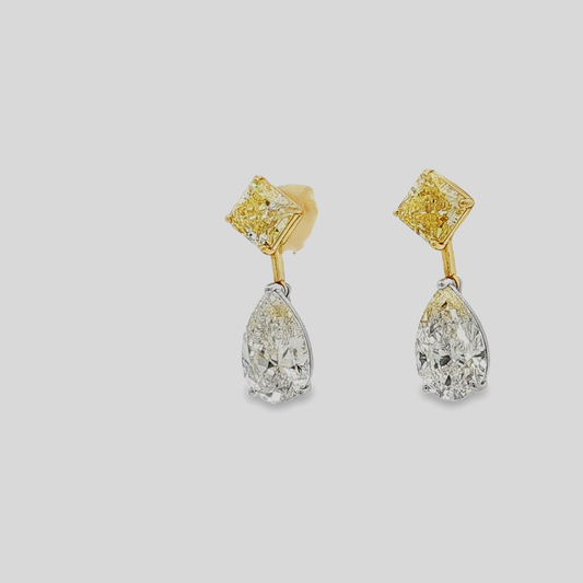 One of a kind Drop Earrings with Fancy intense Yellow Diamond and matching PS