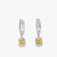 White Gold Dangle Earrings with Cushion Cut Vivid Yellow Diamonds. Uncanny matching pair !!