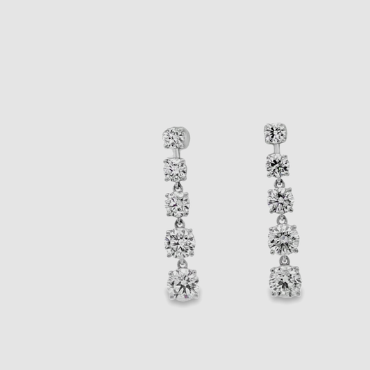 10 stone, 4.1 CT, Elegant White Gold Dangle Earrings