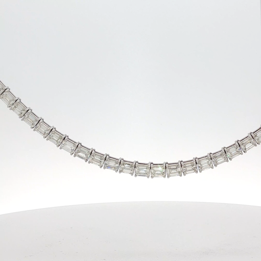 27.27CT, 85 stones, One of a kind Emerald Cut Diamond 18K White Gold Necklace