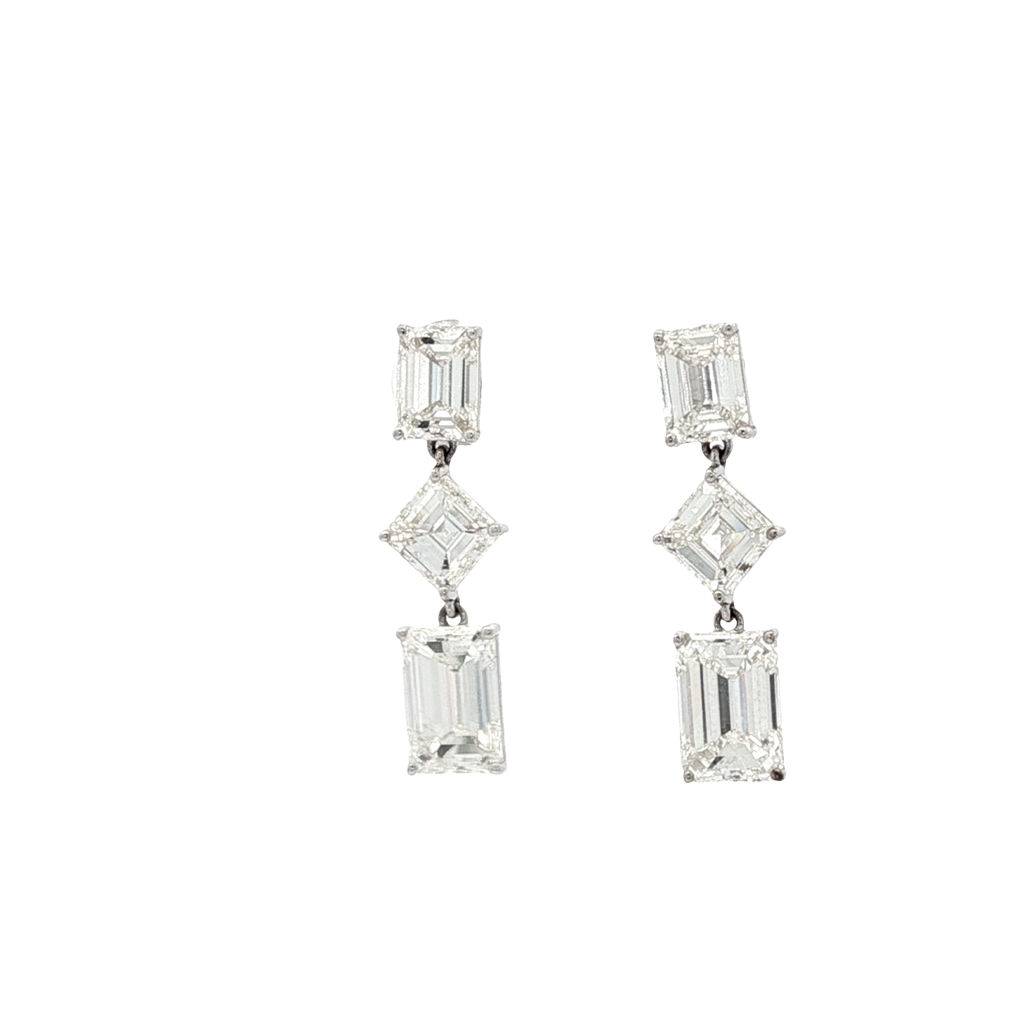 18K White Gold Dangle Earrings with ALL GIA Emerald Cut Diamonds