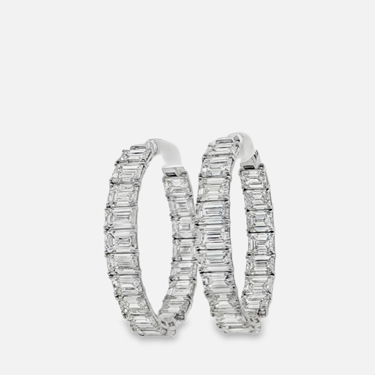 18K White Gold Hoop Earrings with 18.97 Ct of Emerald-Cut Diamonds