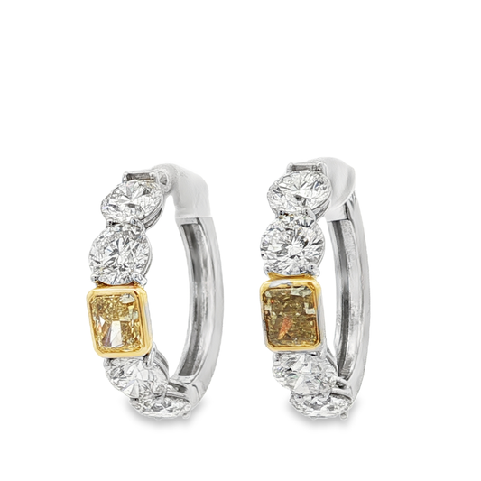 One of a kind Gold Hoop Earrings with Fancy Intense Yellow Diamonds