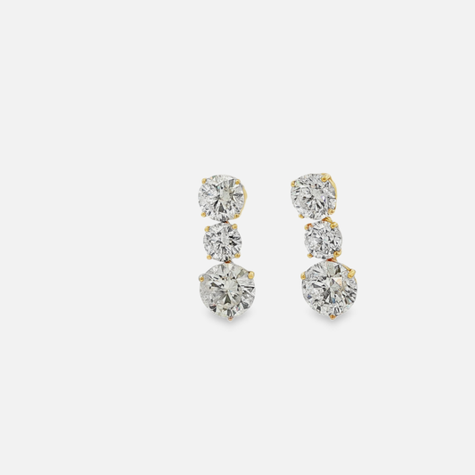 18K Yellow Gold Drop Earrings with 11.51 CT  Round Brilliant Cut Diamonds