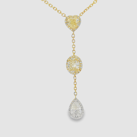 Fancy Yellow Heart , oval, and PS combo in Natural Diamond Pendant Necklace in Yellow Gold