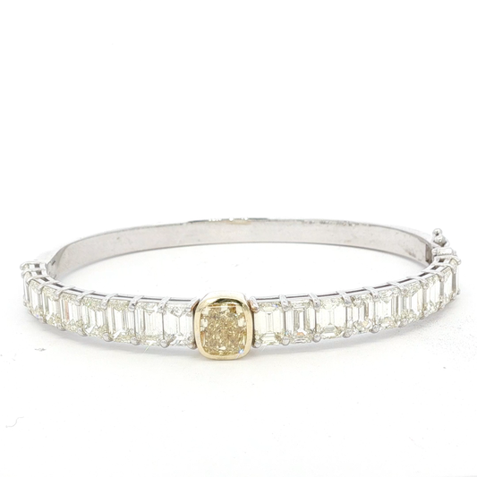 14 White Gold Tennis Bracelet with 1.71 Fancy Intense Yellow Cushion Cut Diamond
