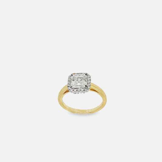 One of a kind 1.50 Asher Square Cut Diamond Halo Engagement Ring in Yellow 18K Gold
