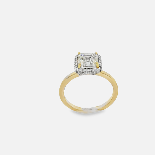 14K Yellow Gold Engagement Ring with 1.71 Square Cut Diamond with 0.32 ct Pave