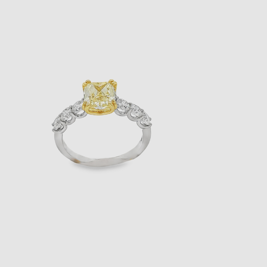 1.72 GIA Cushion Cut Fancy Yellow , VVS1 Diamond Ring in 18K White Gold