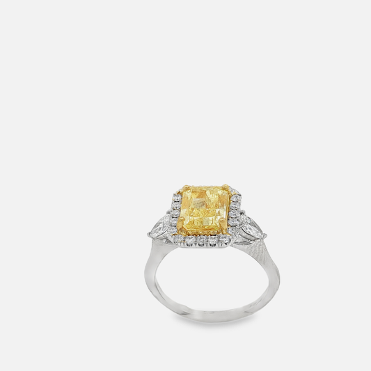 White Gold Ring with Fancy Yellow Emerald-Cut Diamond