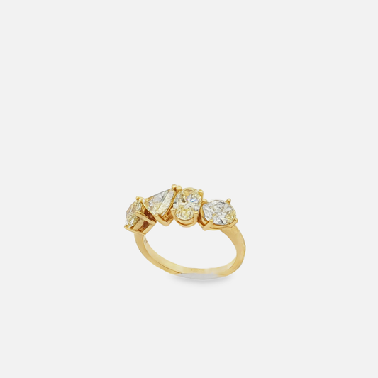 18K YG Ring with mixed shape  Fancy Yellow Cut Natural Diamonds