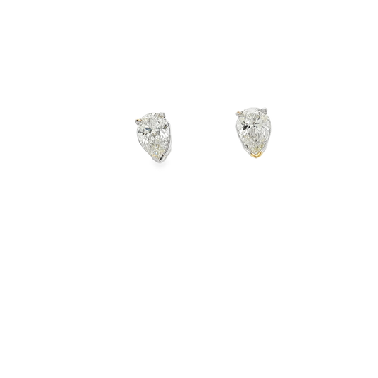 White Gold Stud Earrings with 2CT JSI1 matching pai of Pear-Shaped Brilliant Diamonds