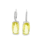 14kt White Gold Dangle Earrings with Cushion Lemon Quartz