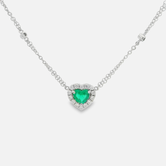 White Gold Necklace with Heart-Shaped Emerald Charm