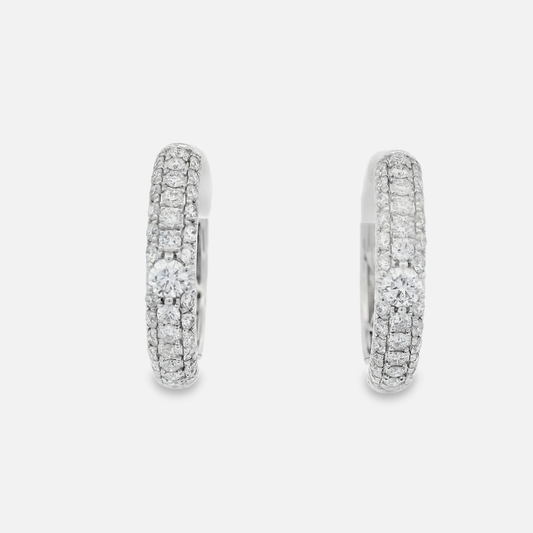18kt White Gold Hoop Earrings with Round Brilliant Diamonds