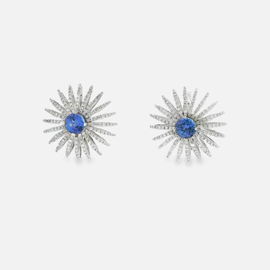 18kt White Gold Stud Earrings with Royal Blue Tanzanite
