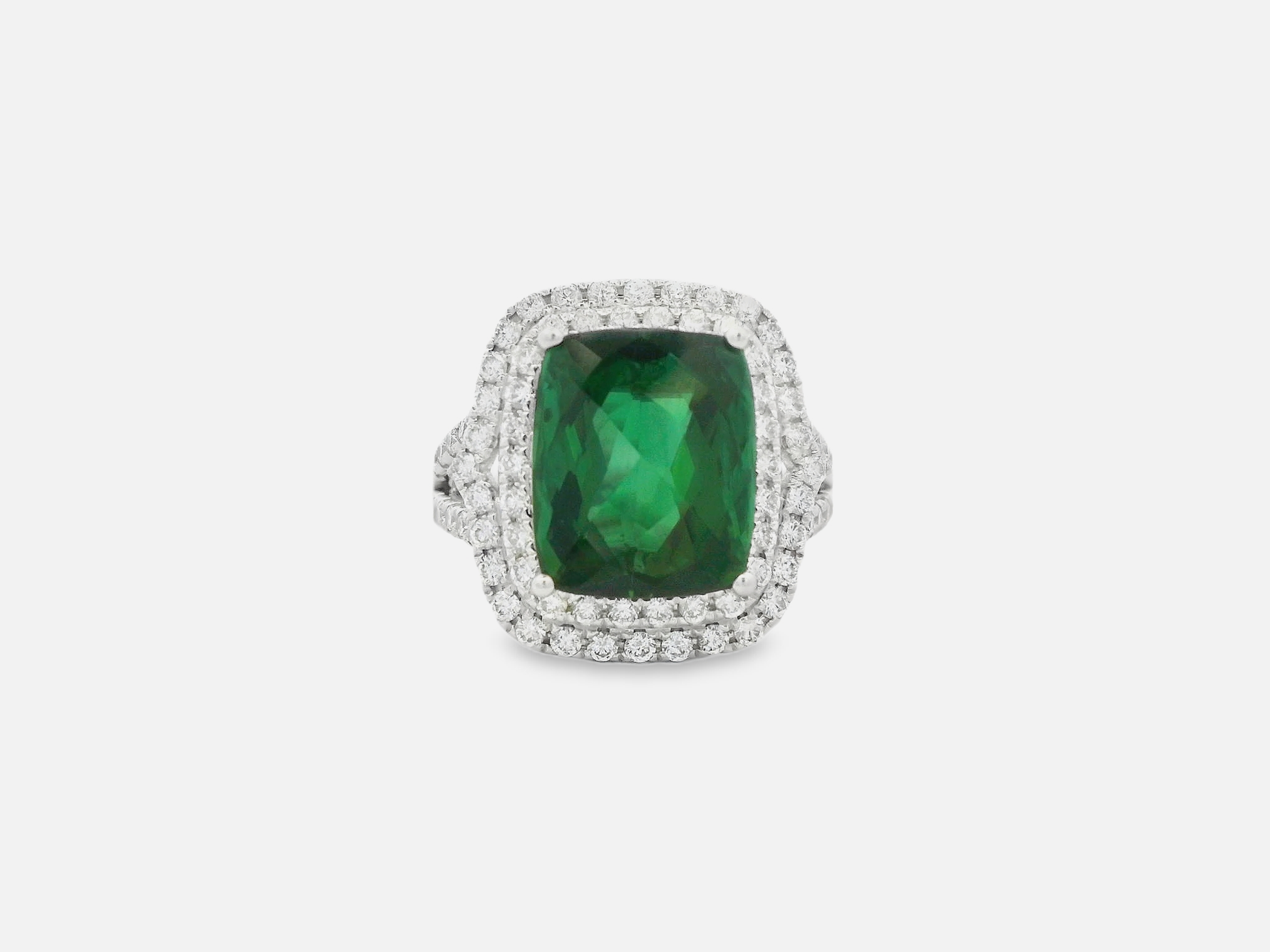 14kt White Gold Cocktail Ring with Cushion-Cut Green Tourmaline