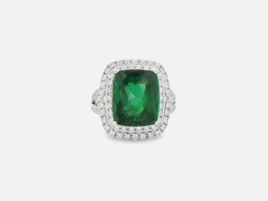 14kt White Gold Cocktail Ring with Cushion-Cut Green Tourmaline