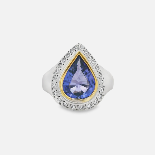 18kt two tone Cocktail Ring with Pear Tanzanite