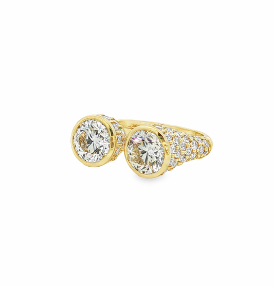 Yellow Gold Double Diamond Cocktail Ring with 4.2ct natural diamond