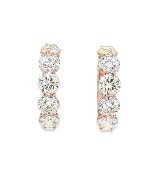 18K Rose gold Hoop Earrings with 10CT of Natural Round Brilliant-Cut Diamonds