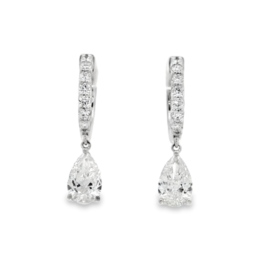 14kt White Gold Drop Earrings with 3CT PS Cut Diamonds