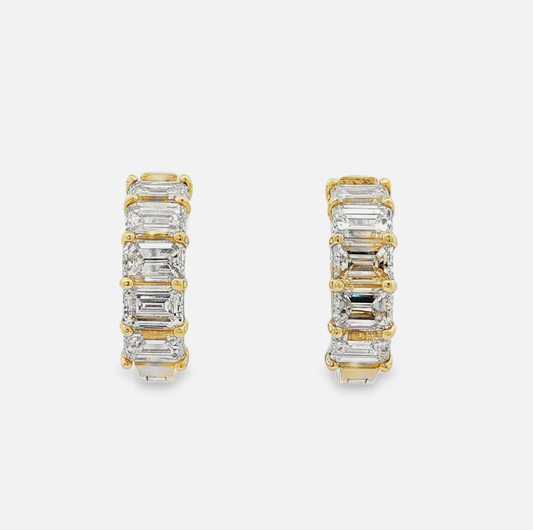 14kt Yellow Gold Hoop Earrings with 4ct of Emerald-Cut Diamonds