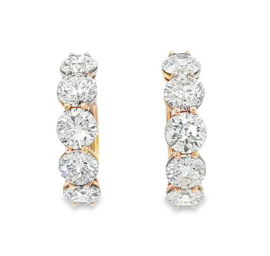18kt Rose Gold Hoop Earrings with 10CT of Round Brilliant Cut Diamonds !!