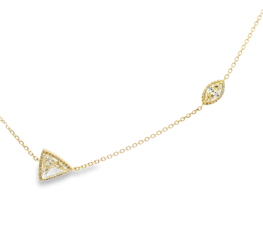 14kt Gold Necklace with a Trillion and Marquise Cut Diamond