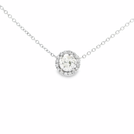 14kt White Gold Round Brilliant Diamond Halo Necklace